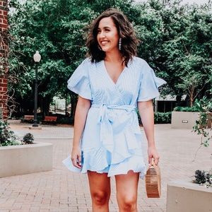 Blue ruffle wrap dress